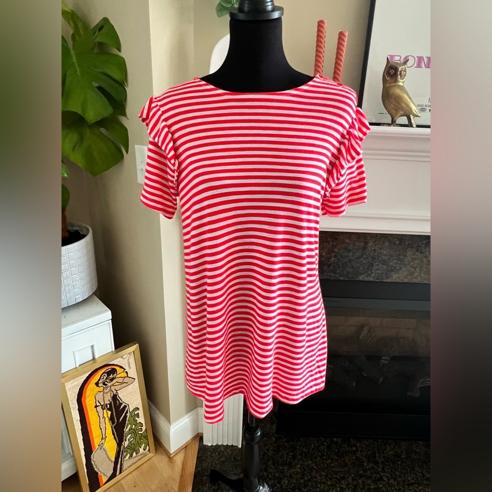 Handmade Red and White Striped Top with Ruffles